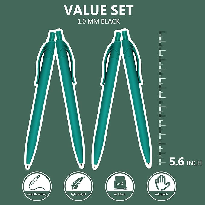 deegtran Pens Bulk, 200 Pack No Bleed Teal Blue Barrel Click Pens, Wholesale Retractable Ballpoint Pens, Pens Medium Point, Smooth Ink Pens, 1.0MM Black Ink