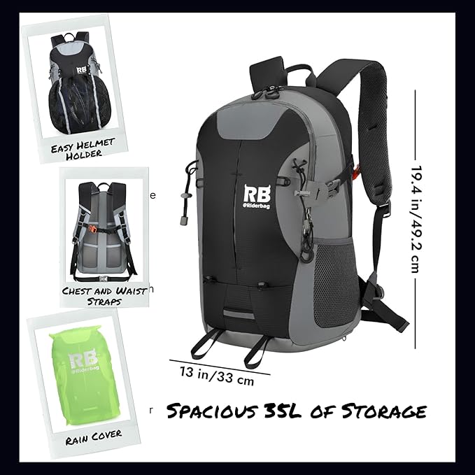 Reflective Motorcycle Backpack Lightweight, Water Resistant Casual Daypack with Laptop Pocket for Safe Commuter, Biking, and Daily Use. 35L Sport bookbag to Avoid Accidents (black backpack)