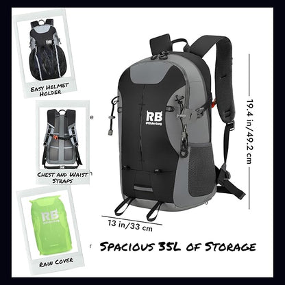 Reflective Motorcycle Backpack Lightweight, Water Resistant Casual Daypack with Laptop Pocket for Safe Commuter, Biking, and Daily Use. 35L Sport bookbag to Avoid Accidents (black backpack)