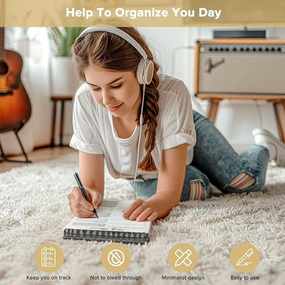 To Do List Notepad - To Do List Notebook for Work with 52 Undated Sheets - Daily Planner Notepad - Checklist Organizer Notebook for Office Desk Accessories, Home and School- Black