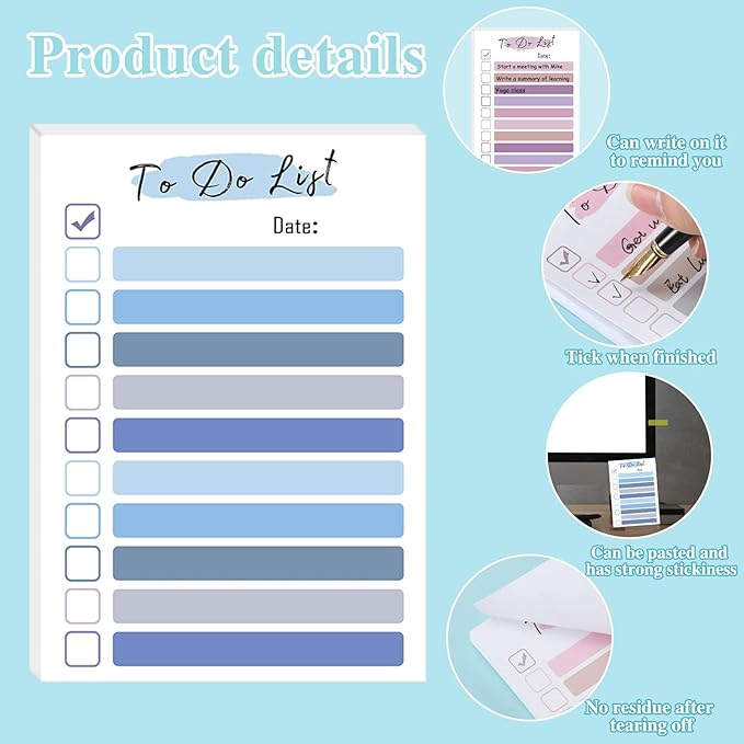 4 Packs to Do List Sticky Notes 4 x 6 Inches to Do Sticky Notes with Line, Adhesive to Do List Checklist Notepad Portable Planner for Home Office Supplies