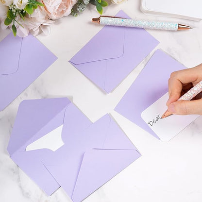 jiebor 100 Sets Small Envelopes with Small Blank Gift Business Card Wedding Invitation Pocket Envelopes for Graduations Wedding Shower Holiday 4.37 x 2.91 Inch Purple