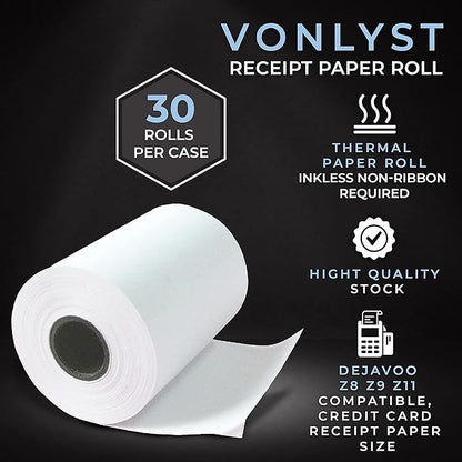 Credit Card Machine Paper Roll for Dejavoo Z8 Z9 Z11 (30 rolls)