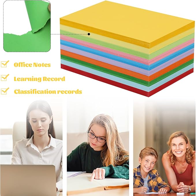 Tecmisse 300 PCS Colored Index Cards, 3x5 Inches Flash Cards, Heavy Note Cards, Study Cards for School, Learning, Memo Scratch Pad, 10 Colors (Blank)