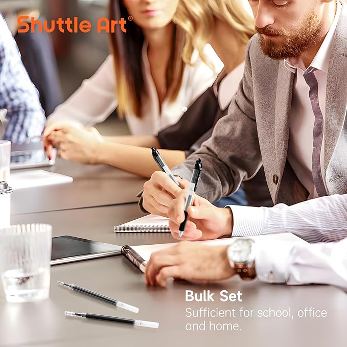 Retractable Gel Pen Refills, Shuttle Art 60 Pack Black Rollerball Gel Ink Pens Refills, Bulk Set, 0.7mm Fine Point for Writing Journaling Taking Notes School Office Home
