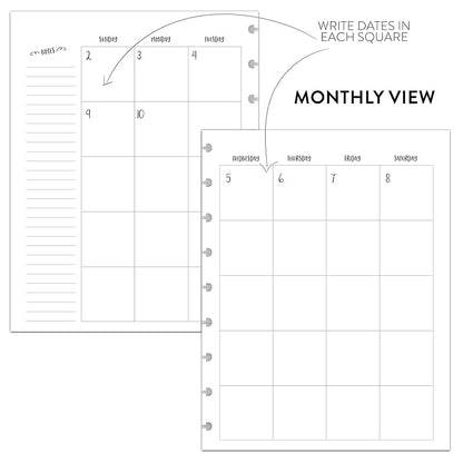 BetterNote Horizontal Undated Calendar Refill Pages for Disc Notebook, fits The Happy Planner, Discbound Levenger Circa, Staples Arc, TUL (Whimsy- 6 months, 9-Disc, 7"x9.25")