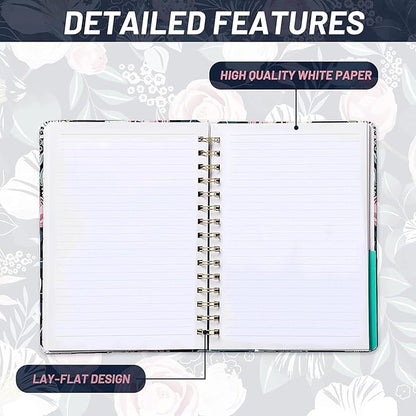 Ruled Notebook/Journal - Classic Lined Journal/Notebook, 6.4'' x 8.5'', Hardcover with Thick Paper, Twin-Wire, Banded + Pen Holder +Inner Pocket - Petunia