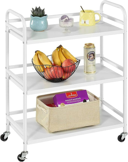 GYCZYCX 3-Tier Rolling Cart,Utility Cart,Kitchen Cart on Wheels,Organizing Cart with Storage,Rolling Shelves with Wheel,Metal Craft Cart for Kitchen,Bathroom,Living Room,Bar,Office(White)