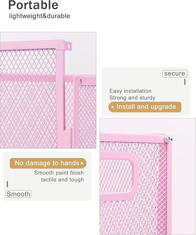 Oterri Hanging File Organizer, Metal File Organizer, Portable Desktop File Organizer for Letter Size Folder, Mesh Hanging File Crate for Office,Folders Not Included(Fairy Pink-Large,1 Pack)