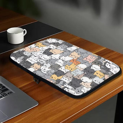 Cartoon Cat Print Laptop Briefcases for Men Women, Cute Laptop Sleeve Case Water Resistant Neoprene Computer Carrying Cover 12 Inch Laptop Carrying Bag