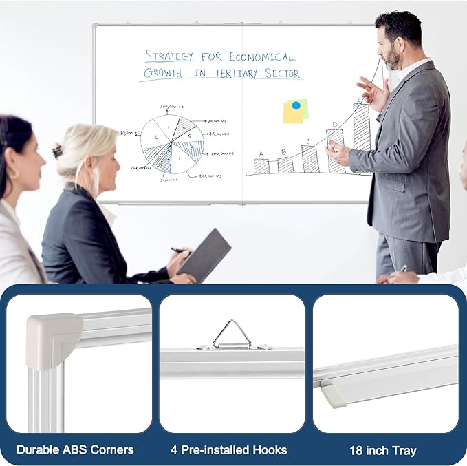 WALGLASS Large White Board Dry Erase Board, 60" x 48" Double-Sided Foldable Dry Erase Board for Wall, Magnetic Whiteboard for Office, Home, School, Kitchen