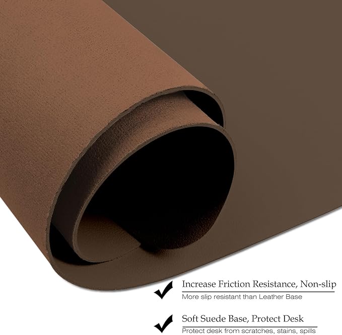 Boutilon Leather Desk Pad 24"x 14" Non-Slip Mouse Pad,Office Desk Mat,Waterprooft PU Leather Desk Blotter,Desk Pad Protector,Desk Writing Pad for Home Office Decor (S-Coffee)