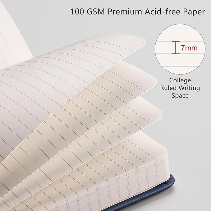 RETTACY Journaling Notebooks, A5 Lined Notebook Journal with 320 Numbered Pages, 5.7'' × 8.3'', Medium Size, Journal Notebook for Writing, Work, Leather Hardcover, 100 GSM Thick Paper (Navy Blue)