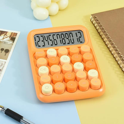 Desktop Calculator 12 Digit, Cute LCD Display Mechanical Basic Standard Calculators with Big Buttons, Aesthetic School Office Supplies (Mixed Orange)