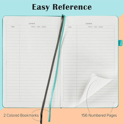 MALEDEN 7 Pack Lined Journal Notebook, Hardcover PU Leather Notebook for Men Women, 100 GSM Thick Numbered Pages with Index Content, Inner Pockets, Bookmarks, A5 Ruled Writing Journal Bulk (Teal)