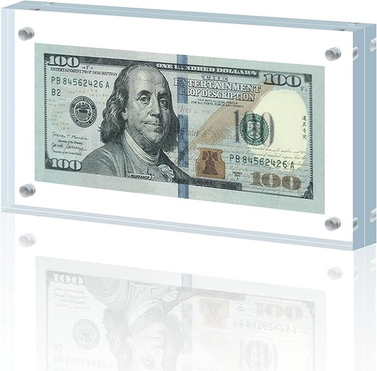 Dollar Bill Frame Display Acrylic Dollar Bill Holder 3.9X7.8Inch Thickened Frame for Dollar Bill Display Case Magnet Currency Display Frame Self Standing for Money Ticket Picture Photos Display Case