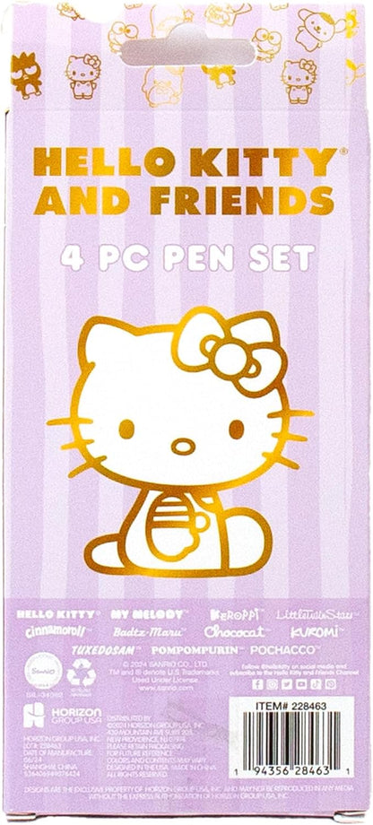 Sanrio Hello Kitty & Friends 4-Piece Pen Set - My Melody, Kuromi, Kawaii & School Supplies, Black