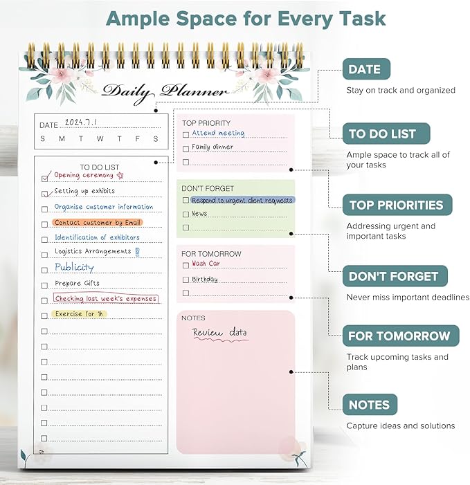 To Do List Notepad, To Do List Notebook for Work with 52 Undated Sheets - Daily Planner for Women & Man - Organizer Notepad for Office Desk Accessories and Home- Floral