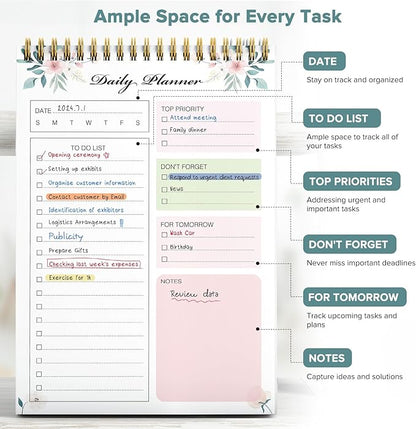 To Do List Notepad, To Do List Notebook for Work with 52 Undated Sheets - Daily Planner for Women & Man - Organizer Notepad for Office Desk Accessories and Home- Floral