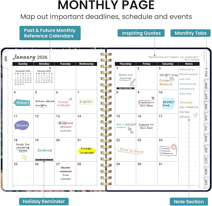 2026 Planner, Aesthetic Weekly and Monthly Planner for Women, Jan 2026 to Dec 2026, Hardcover 2026 Calendar Book with Monthly Tabs, Inner Pocket, Perfect for Office Home School - A4 (8.5" x 11"), Midnight Jungle