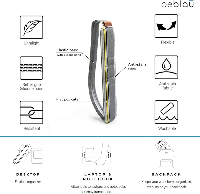 Beblau Slim Portable Tech Organizer – Attachable Laptop & Notebook Accessory | Fits 13"-17" | Backpack Insert & Desk Organizer | Office, Home, & School | Work-from-Home Essentials | Christmas Gift
