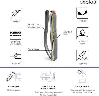 Beblau Slim Portable Tech Organizer – Attachable Laptop & Notebook Accessory | Fits 13"-17" | Backpack Insert & Desk Organizer | Office, Home, & School | Work-from-Home Essentials | Christmas Gift