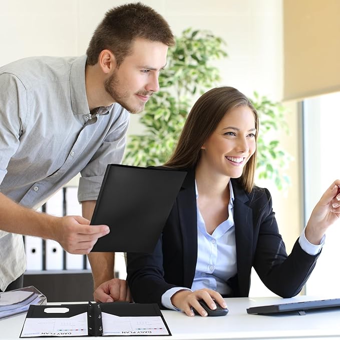 Cholemy 6 Pcs Plastic Pocket Folders with Prong 2 Heavy Duty Pockets Folders with 3 Prongs Letter Size Paper Folders Bulk File Plastic Folders with Fasteners for Office Workers (Black)