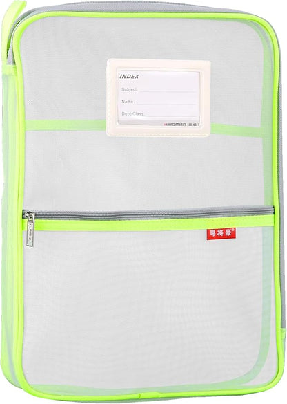 Pendancy Mesh Zipper Pouch 14.8x10.8 in Transparent Lightweight Nylon File Folders, A4 Size Multi-Layer Subject Document Organizer Accessories Storage Bag for Office and School Supplies(Yellow)