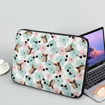 Corgi Dog Printed Computer Bags for Laptops for Women Men, Shockproof 17 Inch Laptop Case Bag Floral Print Messenger Bag with Zipper, Laptop Case Computer Carrying Cover Easy to Carry