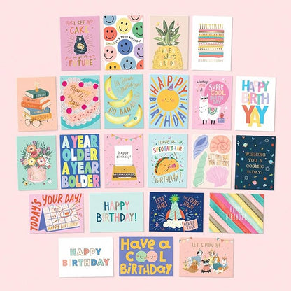 S&O Box of Happy Birthday Cards with Envelopes - 100 Unique Memorable Birthday Cards with Envelopes - Colorful Important Day Notes Bulk for Office & Home - Assorted Occasion Greetings - 4x5.5”