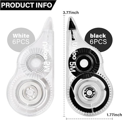 White Correction Tape, Easy To Use Applicator for Instant Corrections Wrong Writing At Any Time, For school, Office (12pack, 5M/196" x 0.2")