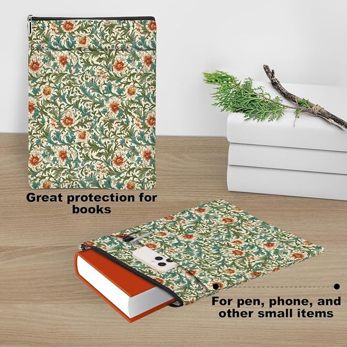 Botanical Book Sleeve, Classic Flower Book Covers for Paperbacks, Floral Book Pouch Book Protector, Book Lovers Gifts for Women Girls Auntie, Book Accessories Book Club Gifts Christmas Birthday Gifts