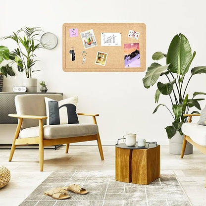 Vuzvuv Wood Brown 28"x16" Large Cork Board with 50 Push Pins & Sticky Notes, Self-Adhesive Bulletin Board No Damage for Wall, Felt Pin Board for Paste Notes, Photos, Schedules Offices Home