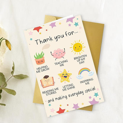 OJsensai Cute Teacher Thank You Card, Best Appreciation Gifts for Daycare Preschool Teacher, Thank You for Helping Me Grow