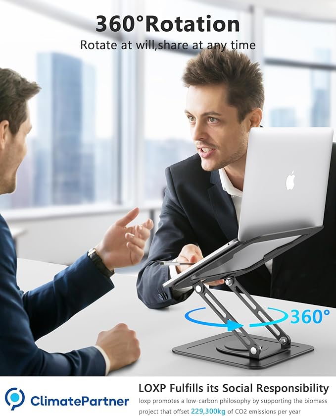 Adjustable Laptop Stand, Computer stand with 360 Rotating Base, Ergonomic Laptop Riser for Desk Foldable Laptop Mount Protable Computer Stand for Laptop Fits with MacBook Pro Air (10-16") - Black