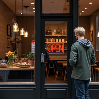 Bright and Eye-Catching LED Open Sign for Business - "16x 10" (red/blue) Transparent Acrylic Neon Sign | Ideal for Storefronts, Windows, Bars | Commercial LED Open Signs, Light-Up Open Signs