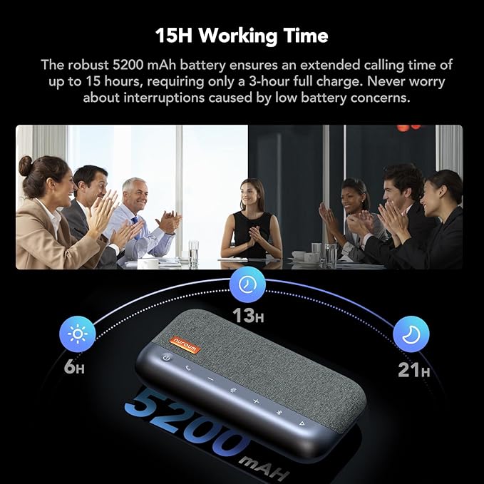 NUROUM A35 Conference Speaker and Microphone, AI-Powered Noise Cancelling, 32kHZ 13ft Voice Pickup, Daisy Chain for up to 20 People, Bluetooth/USB Speakerphone Compatible with Zoom/Teams/Google Meet