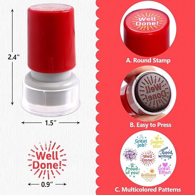 Teacher Stamps Self Inking for Classroom Rubber Stamp for Grading Homework Test Motivation Students Behavior Reward Supplies 8Pcs