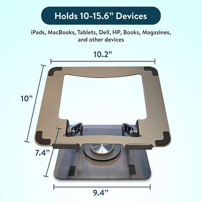 Swivel Laptop Stand for Desk, Adjustable Laptop Stand for Desk w/ 360° Rotation, Raise Tilt Cools Laptop with This Ergonomic Laptop Stand Riser, Collapsible iPad Computer Laptop Stand (Grey)