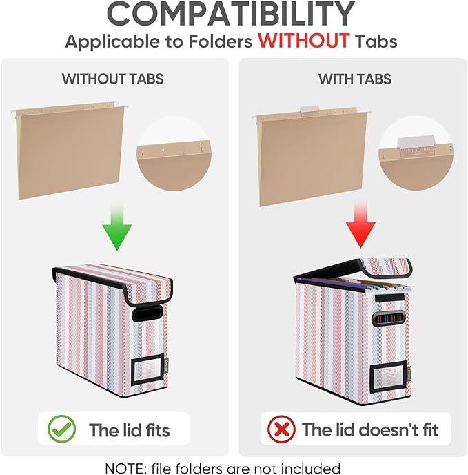 BALEINE File Organizer Box with Lid, Collapsible File Folder Organizer with Plastic Slide, Hanging File Folder Box for Office Document Storage (1 Pack, Color Stripe, S)