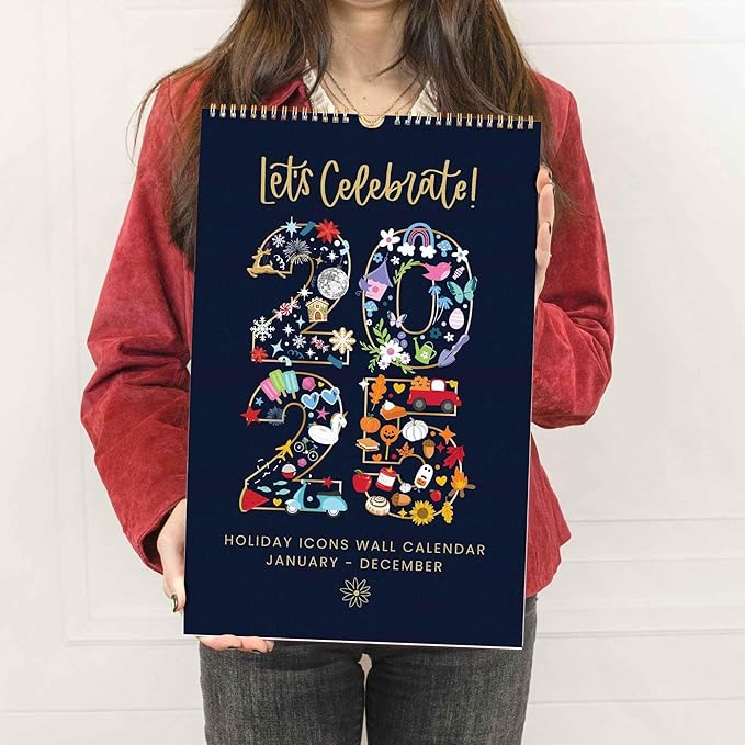 bloom daily planners 2025 Calendar Year Monthly Hanging Wall Calendar (January 2025 through December 2025) - Large 11” x 17” - Holiday Icons
