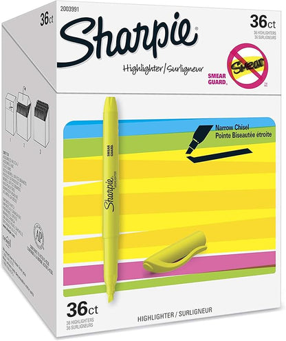 Sharpie Pocket Highlighters, Chisel Tip, Fluorescent Yellow, 36-Count Set for Office Supplies, School Supplies, Bible Study, and Home Office Essentials