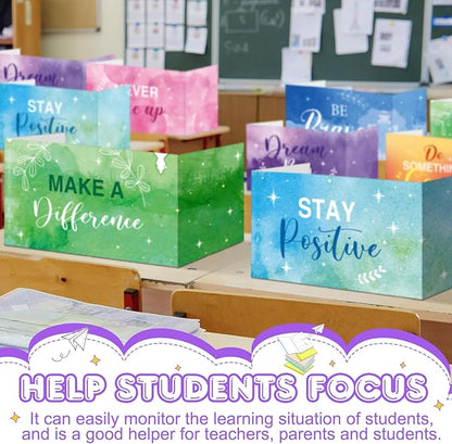 Honoson 24 Pcs Bulk Inspirational Privacy Folders for Students Cardboard Test Privacy Boards Motivational Words Desk Dividers Shield for Classroom School Study Supplies, 6 Styles(Watercolor)