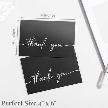 Bulk Pack of 20 Thank You Cards with Envelopes & Stickers, Black Thank You Cards 4x6 Inches - Suitable for Business, Baby Shower, Wedding, Small Business, Graduation, Bridal Shower, Funeral