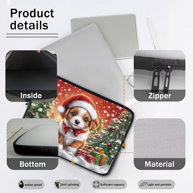 Christmas Dog Laptop Protective Sleeve for Women 10 inch Computer Sleeve Bag Lightweight Zippered Pouches Lap Top Case Suitable for Daily Use Travel School Office Organizers Bag