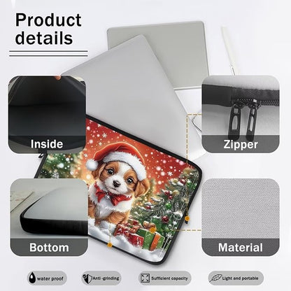 Christmas Dog Laptop Protective Sleeve for Women 15 inch Computer Sleeve Bag Lightweight Zippered Pouches Lap Top Case Suitable for Daily Use Travel School Office Organizers Bag