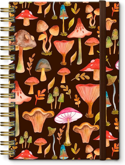 Spiral Journal Notebook, A5 Cute Notebooks for Women Men, College Ruled Hardcover Notebook for Work & Note Taking, 60 Pages Double-Wire Journals for Writing Boho Mushrooms