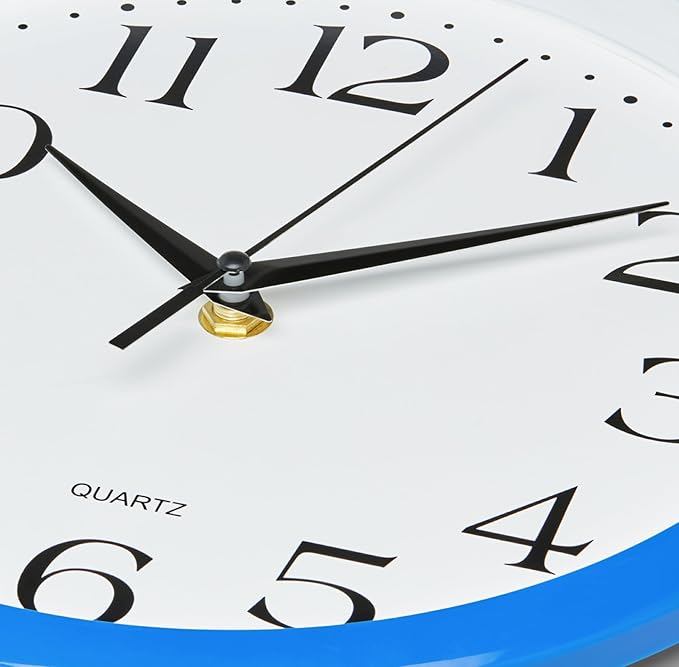 Bernhard Products Blue Wall Clock Silent Non-Ticking 12 Inch Quality Quartz Battery Operated Round Easy to Read Home/Kitchen/Office/Baby Nursery/Boys Bedroom/School Classroom/Children Playroom Clocks