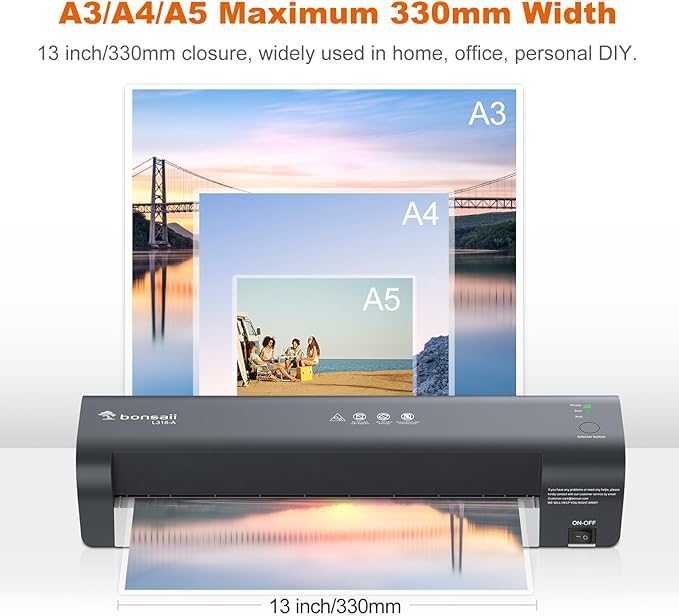 Bonsaii Laminator, 13 Inch 7-in-1 Thermal Laminator Machine with Never Jam Technology, Laminator with 40 Laminting Sheets for Home, Office, and Classroom Organization Supplies