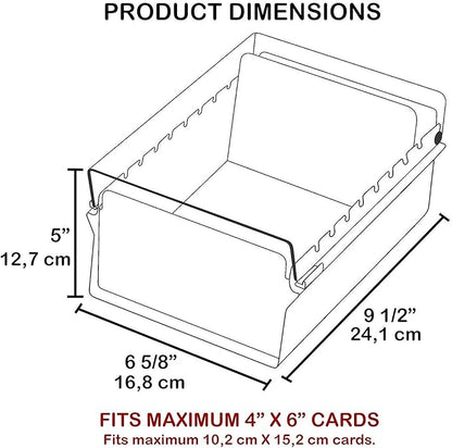 Acrimet 4 x 6 Card File Holder Organizer Metal Base Heavy Duty (AZ Index Cards and Divider Included) (Gray Color with Clear Crystal Plastic Lid Cover)
